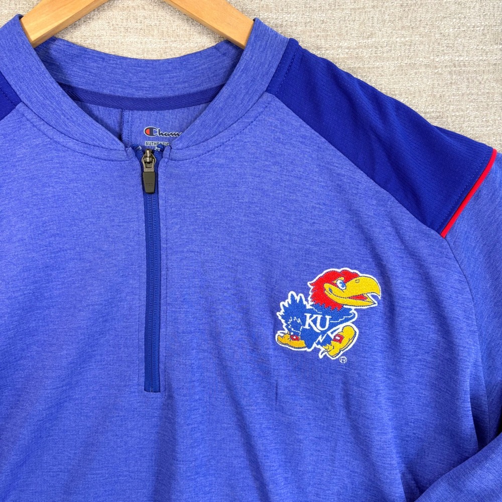Champion Mens Kansas Jayhawks KU Stadium Heathered Contrast 1/4 Zip Pullover 2XL